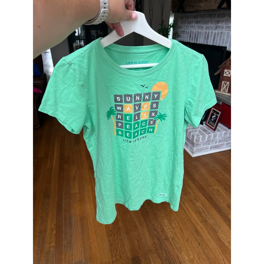 Life Is Good Women's Medium M Crusher Beach Word Game Blue‎ T-Shirt